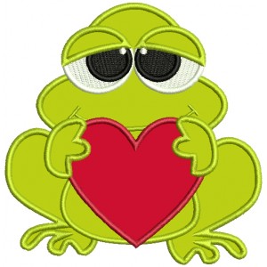 Cute Frog With a Bih Heart Love Applique Machine Embroidery Design Digitized Pattern